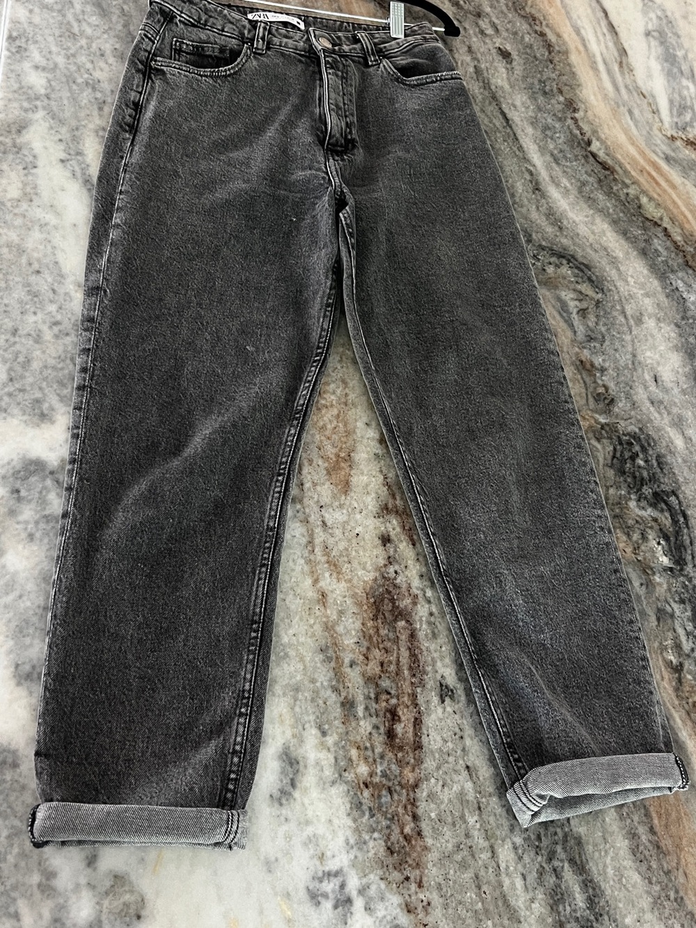 Zara Women's Relaxed Black Washed Jeans